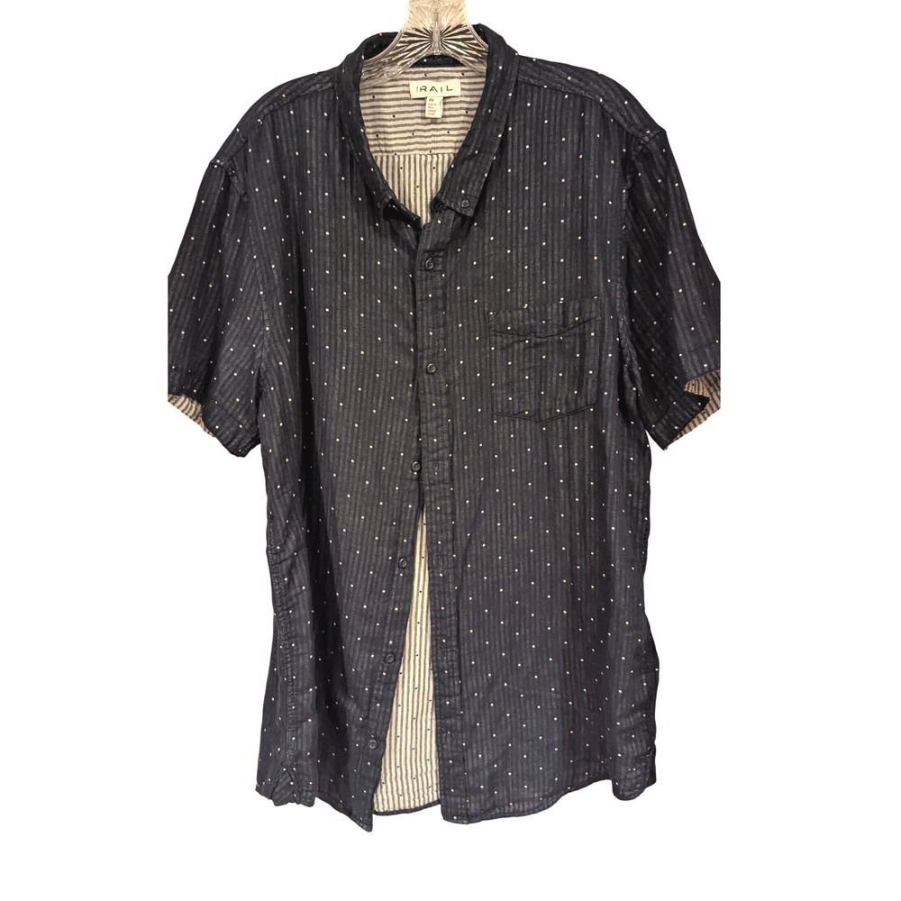 The Rail Mens XXL Short Sleeve Button Up Shirt Dark Wash‎ Dot Stripe